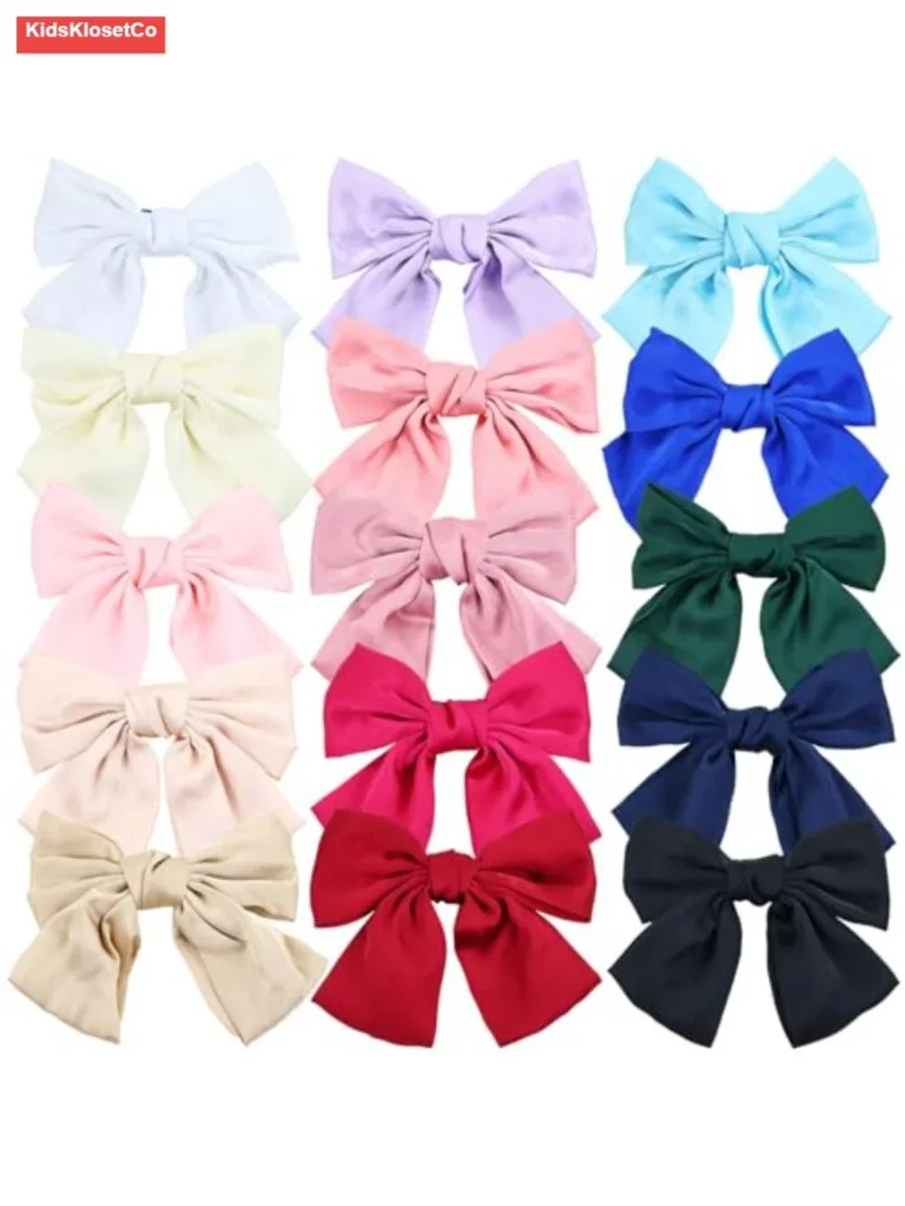 Oversized Satin Knot Hair Bows - 15 Pack Large Bow Clips